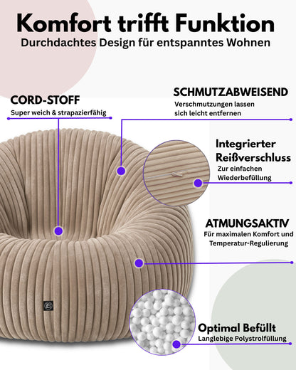 PatchHome Cord 2-in-1 Sitzsack– Stilvoller Komfort für jedes Zuhause