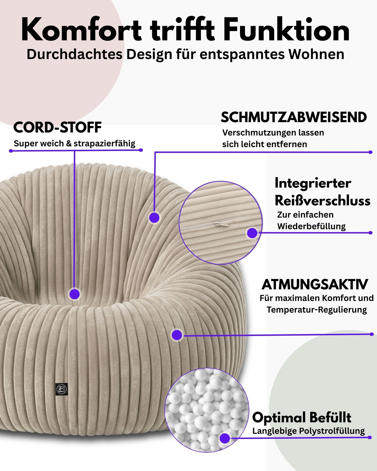PatchHome Cord 2-in-1 Sitzsack– Stilvoller Komfort für jedes Zuhause