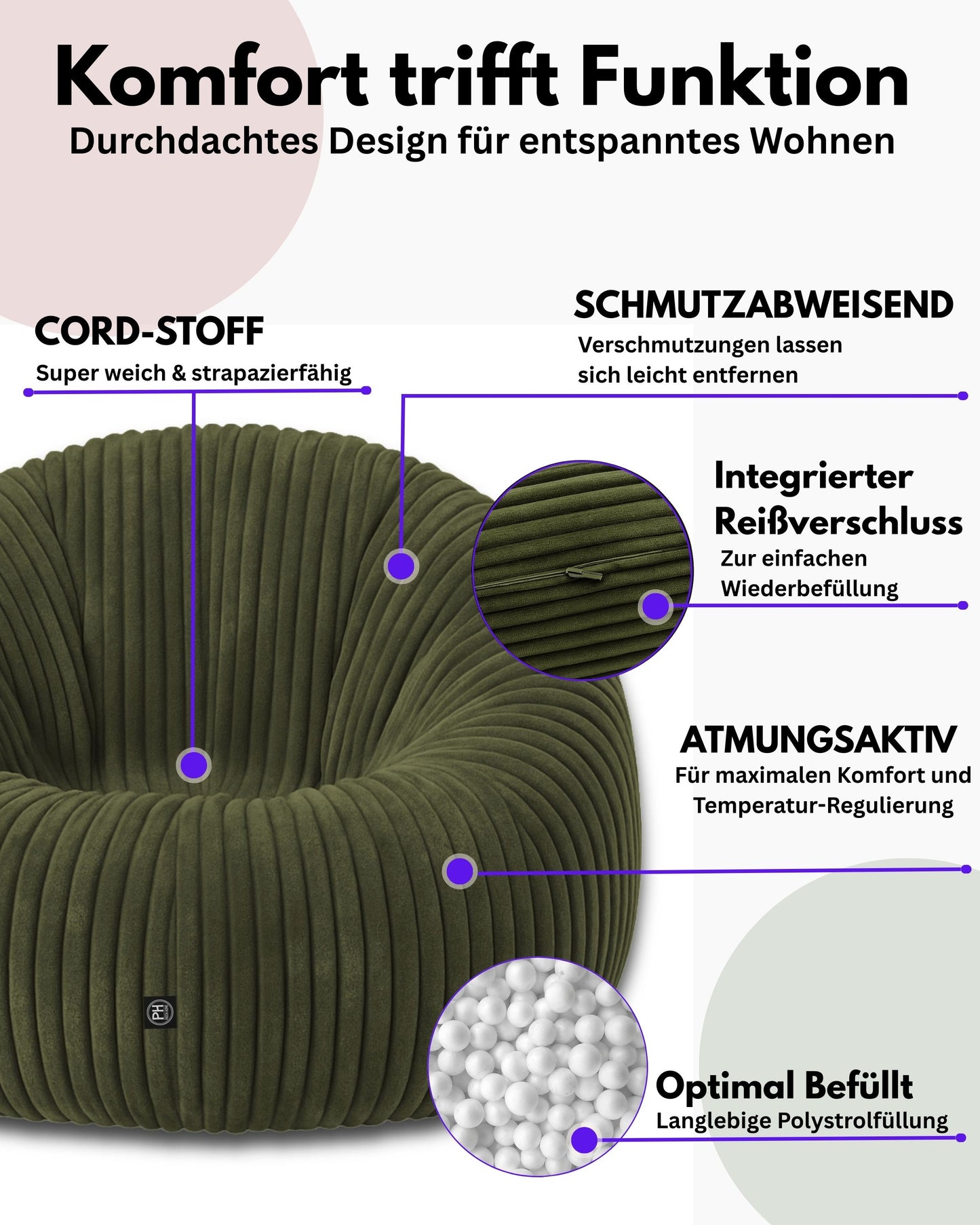 PatchHome Cord 2-in-1 Sitzsack– Stilvoller Komfort für jedes Zuhause