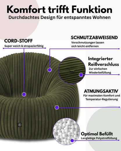 PatchHome Cord 2-in-1 Sitzsack– Stilvoller Komfort für jedes Zuhause